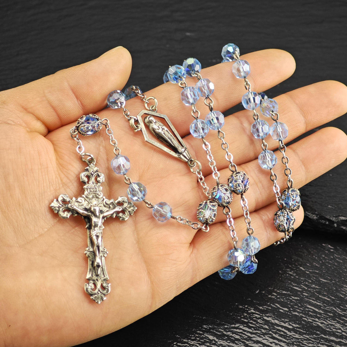 Blue Rosary Necklace Sterling Silver N2785