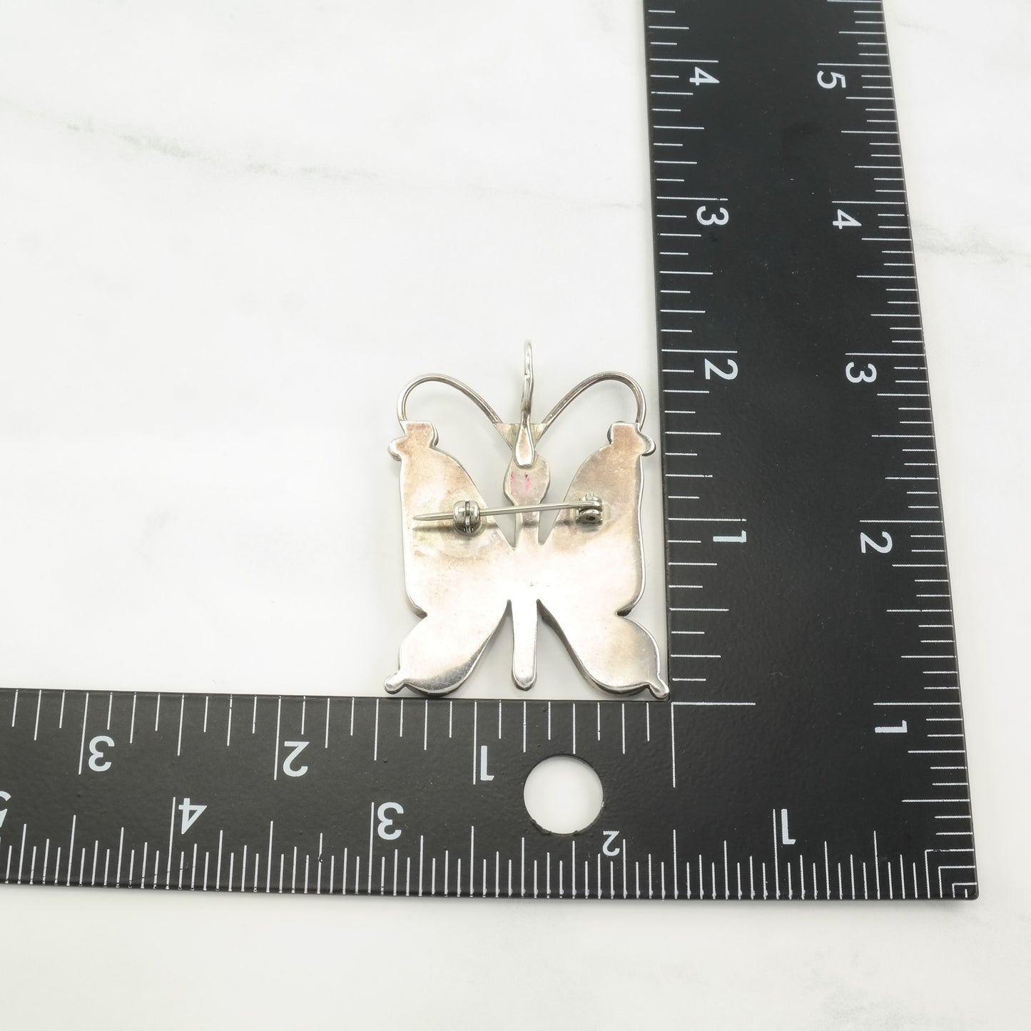 Native American Brooch Pendant Butterfly, Multi Gemstone Sterling Silver