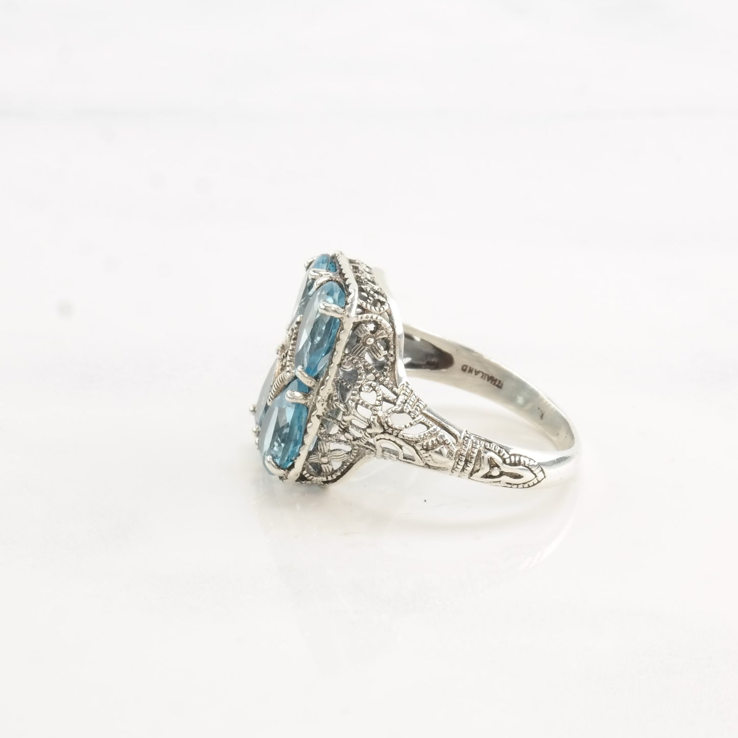 Vintage Thailand Silver Ring Topaz Filigree Sterling Size 6