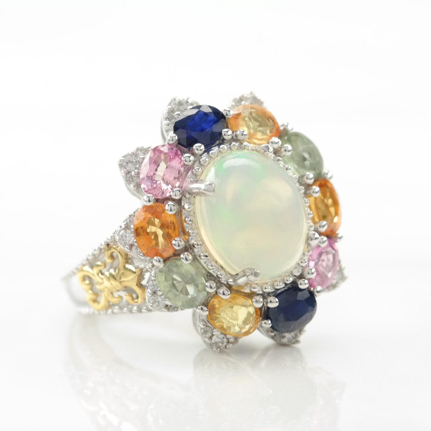 Vintage Sterling Silver Opal Sapphire Ring