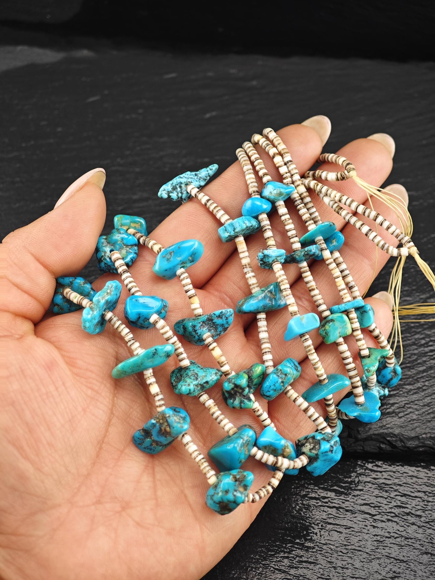 Sw Turquoise, Heishi Beads Necklace Sterling Silver N2510