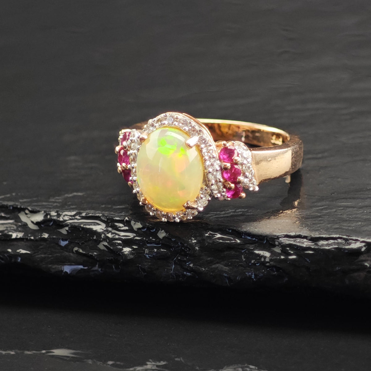 Opal Ruby Rose Gold Plated Sterling Silver Ring Sz 7 R6733