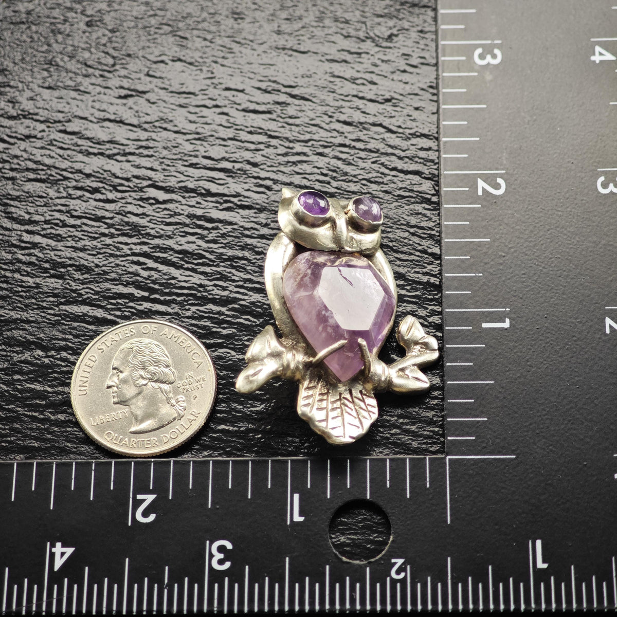 Mexican Amethyst Owl Sterling Silver Brooch B2273