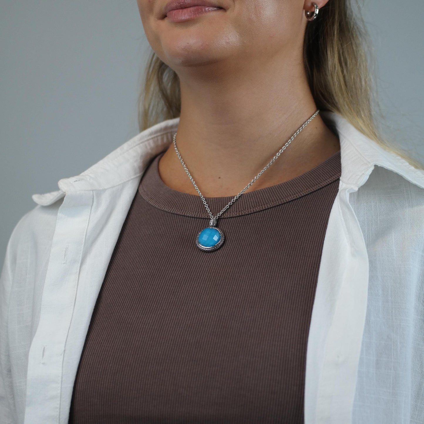 Andrea Candela Blue Doublet Pendant, Diamond Accent Sterling Silver Necklace N2734