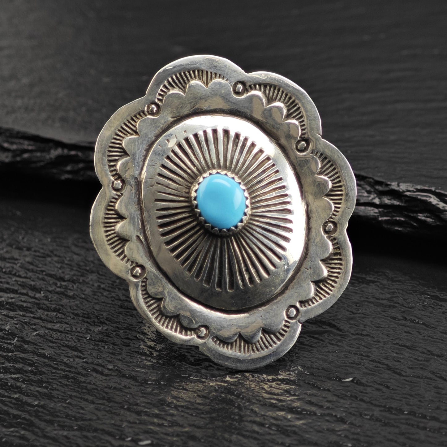 Turquoise Concho Ring Sterling Silver Sz 10 1/4 R6619