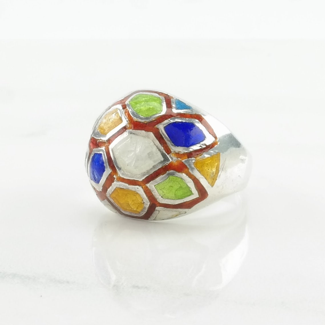 Sterling Silver Ring Enamel Honeycomb Size 7