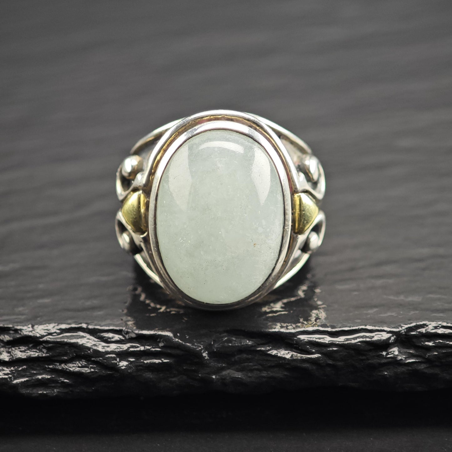 BJC Aquamarine Cabochon 18K Gold Accent Sterling Silver Ring Sz 5 1/4 R6690