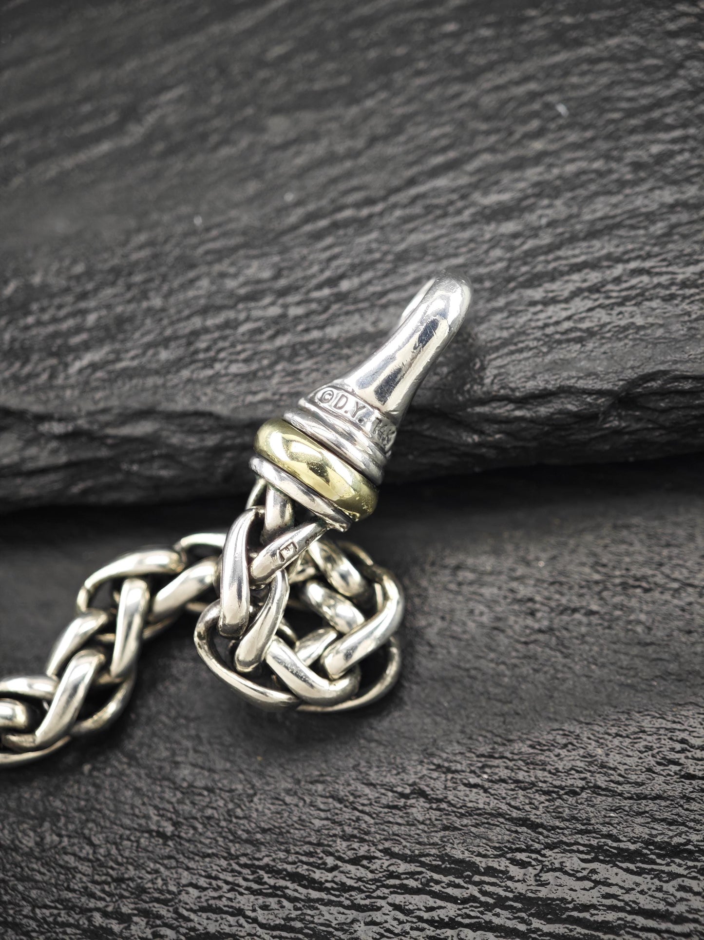 David Yurman 14k Gold Accent 6mm, Wheat Chain Necklace Sterling Silver N2460