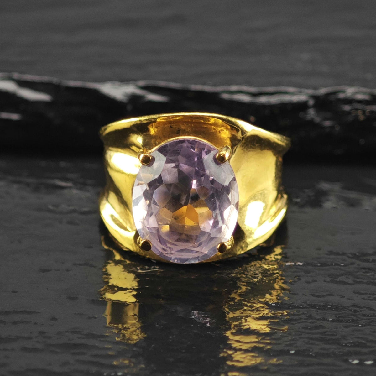 Light Pink Amethyst Gold-Plated Sterling Silver Ring Sz 6 R6821