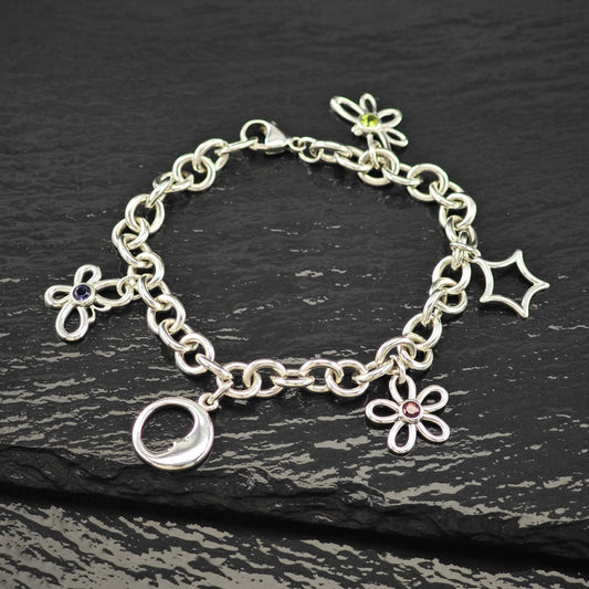 2003 Tiffany Charm Gemstone Link Bracelet Sterling Silver Size 7"