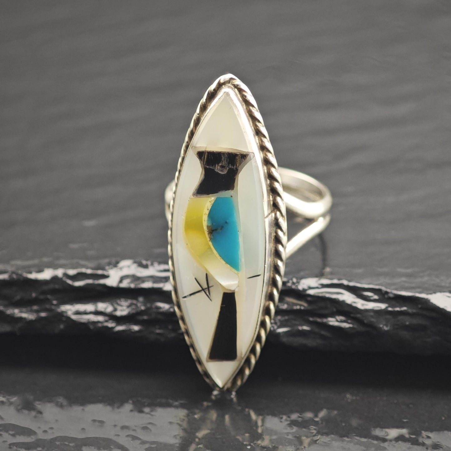 Native American Blue Jay Bird Sterling Silver Ring Sz 6 R6672