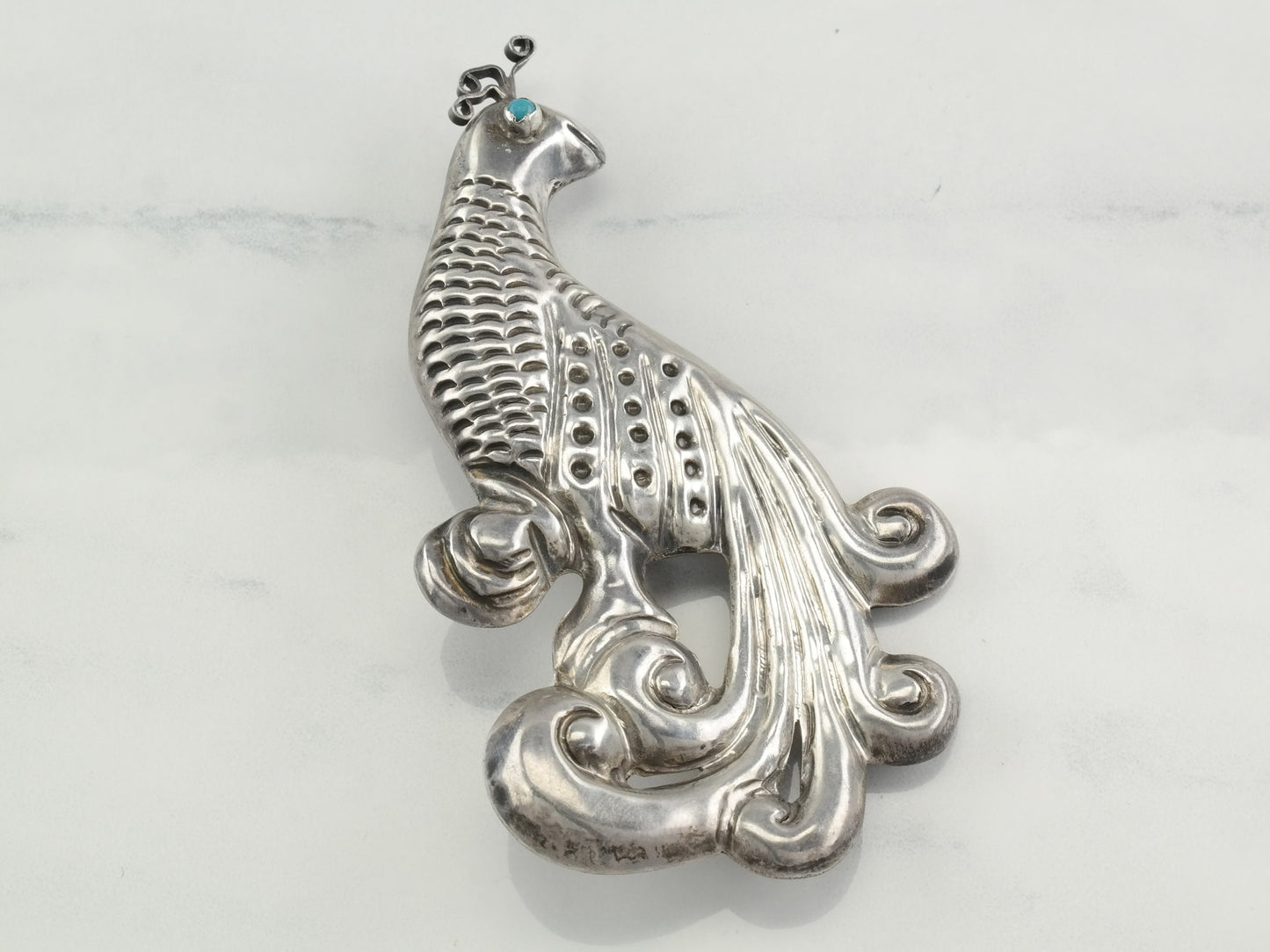 Vintage Sterling Silver Peacock Brooch