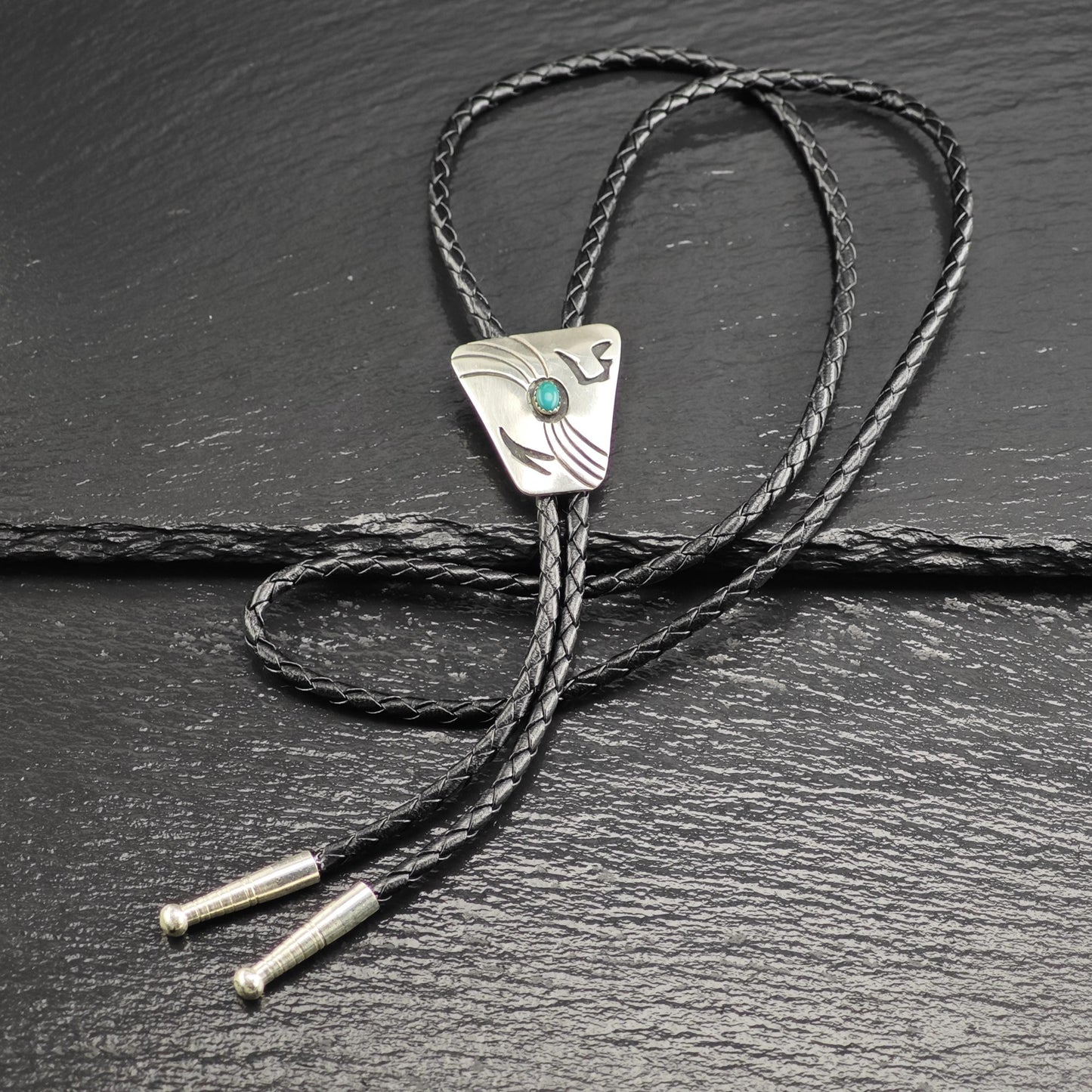Vintage Native American Sterling Silver Turquoise Overlay Bolo Tie Necklace N2741