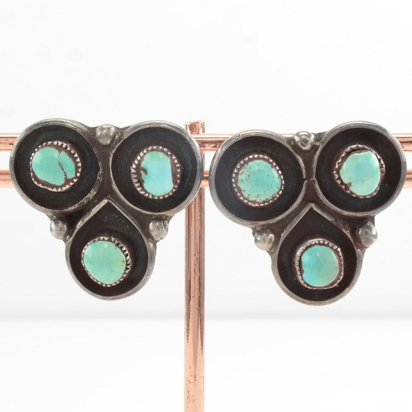 Vintage Sterling Silver and Turquoise Snake Eye Earrings, Native American, c. 1970