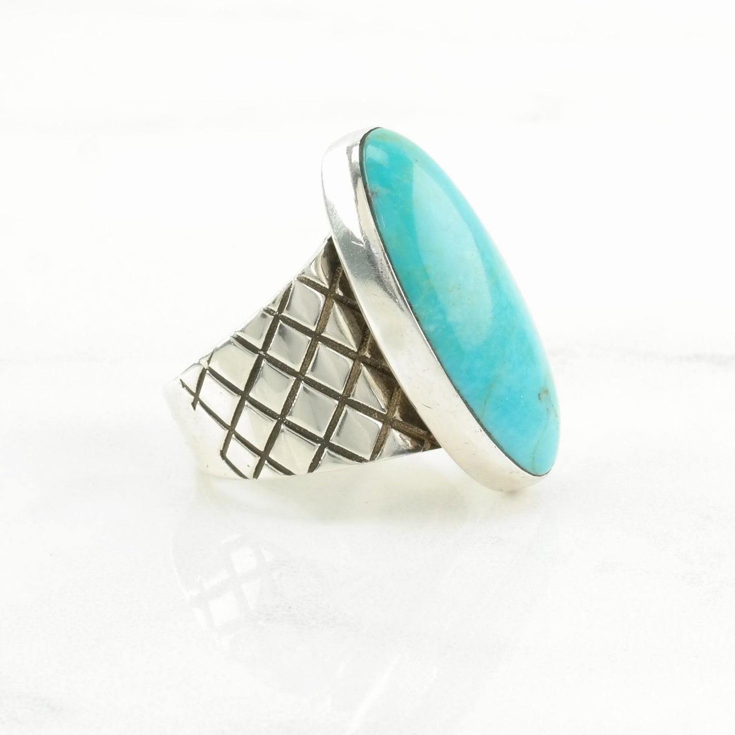 DTR Silver Ring Turquoise Stamped Band Sterling Blue Size 7 1/4