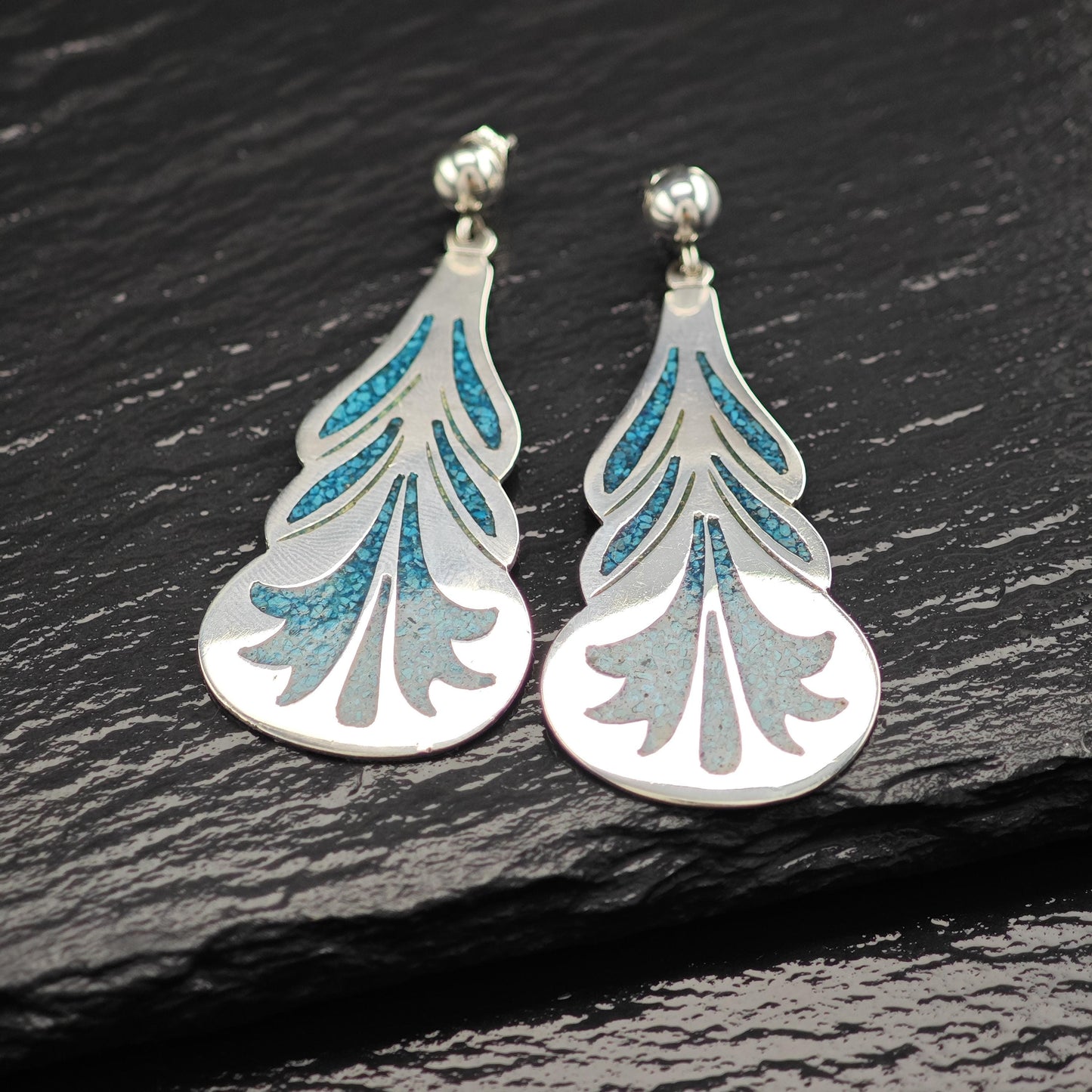 Blue Turquoise Chip Inlay Stud/Dangle Earrings Sterling Silver