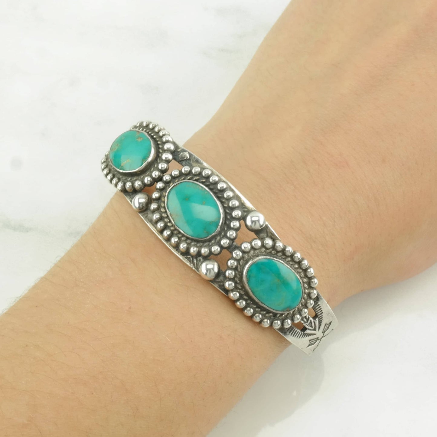 Native American Sterling Silver Cuff Bracelet Blue Gem, Turquoise