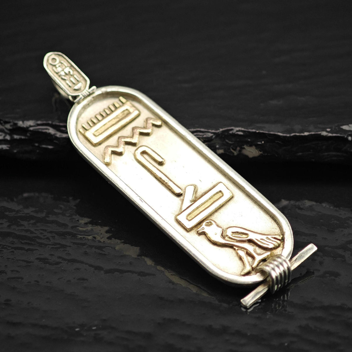 Large Egyptian Cartouche Gold Accent Sterling Silver Pendant P3095