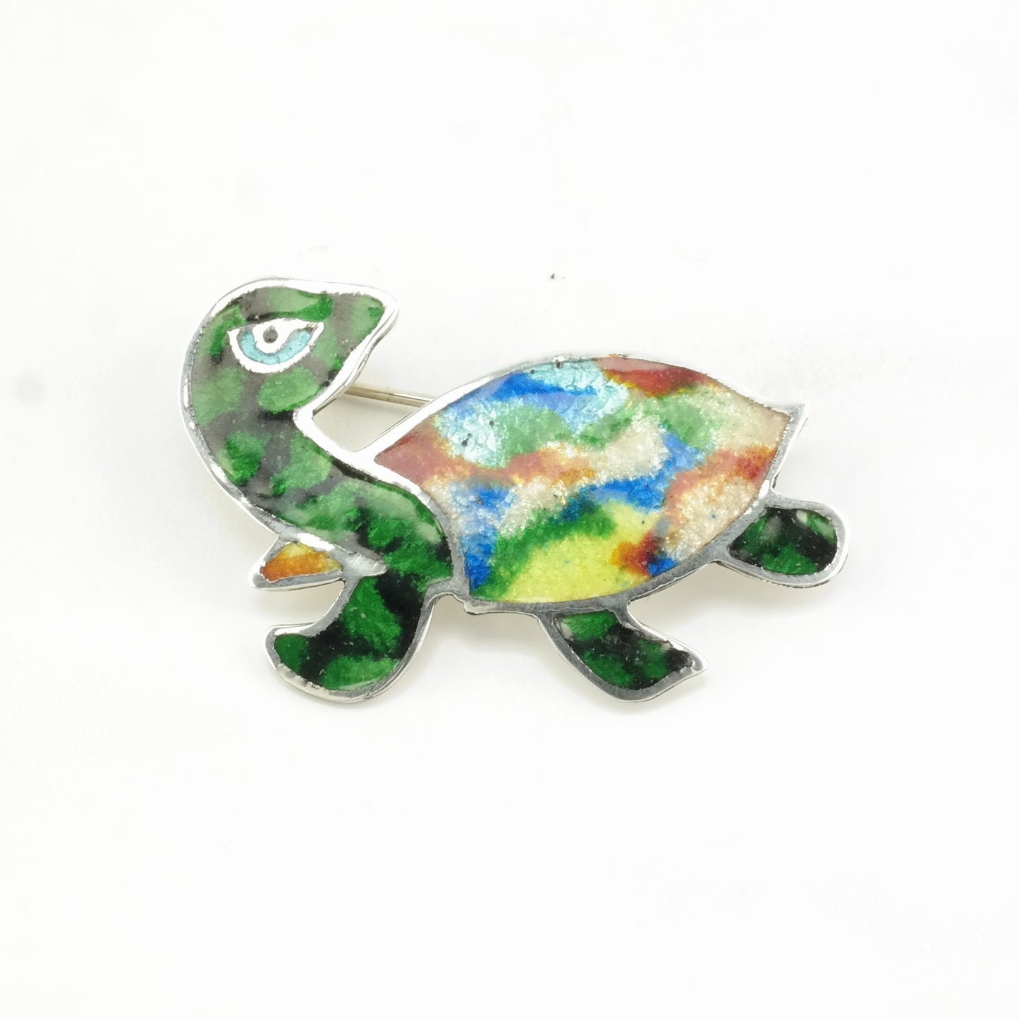 Vintage Taxco Sterling Silver Brooch Bird, Turtle, Butterfly Green, Yellow, Blue Enamel