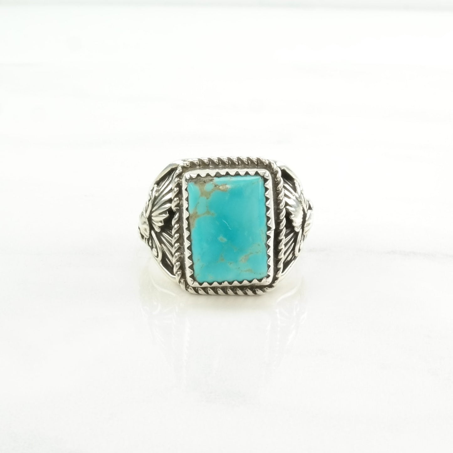 Native American Silver Ring Turquoise Floral Sterling Blue Size 10 1/2