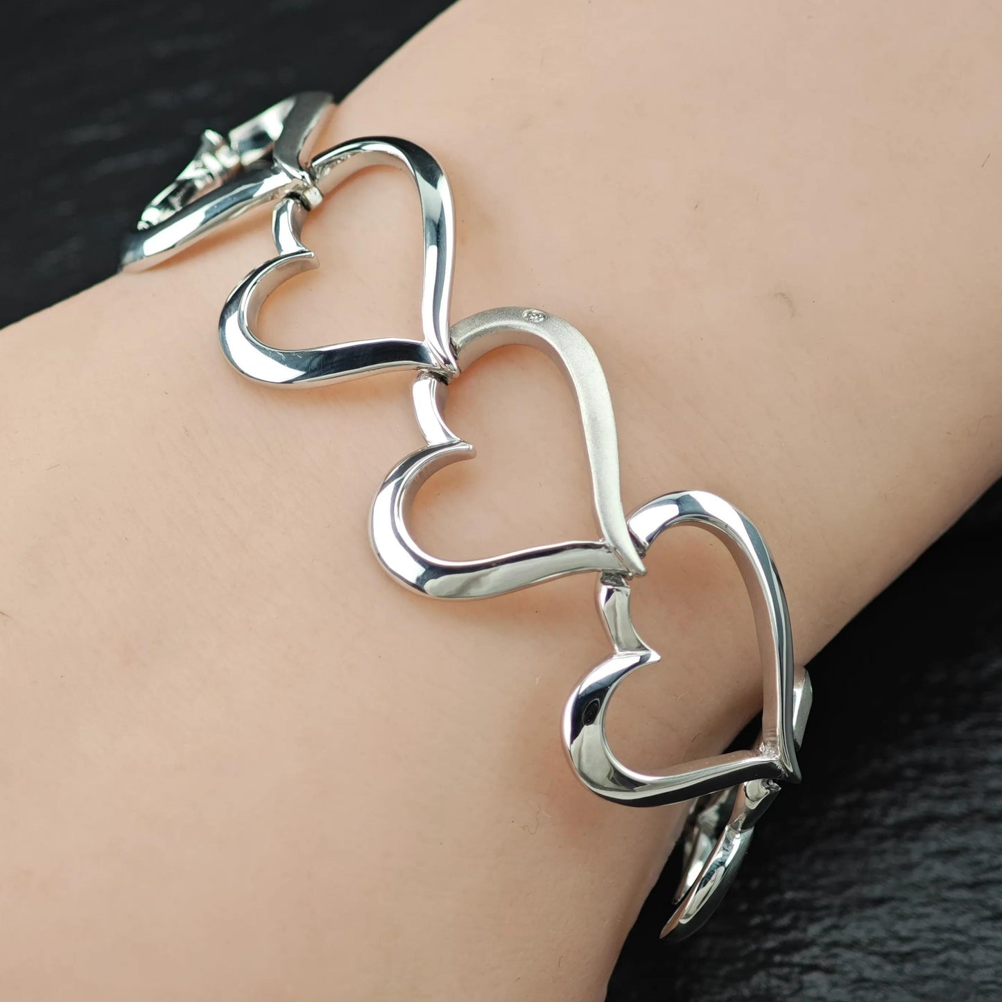 Heart Diamond Bracelet Sterling Silver Size 7 1/2" BR3006