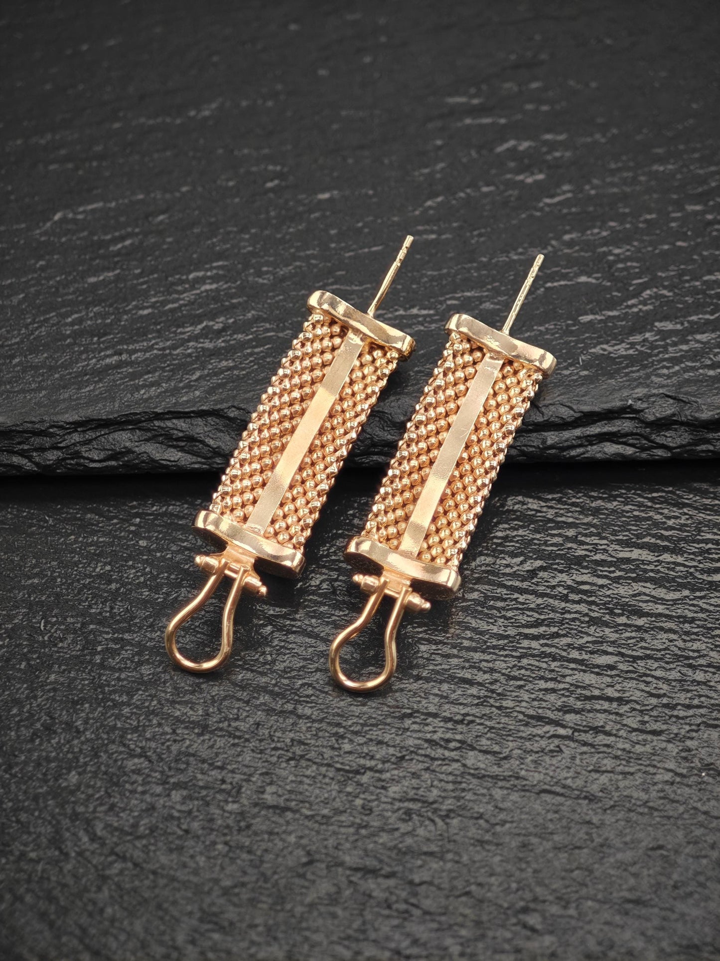Italy Rose Gold Mesh C Hoop Sterling Silver Omega Back Earrings
