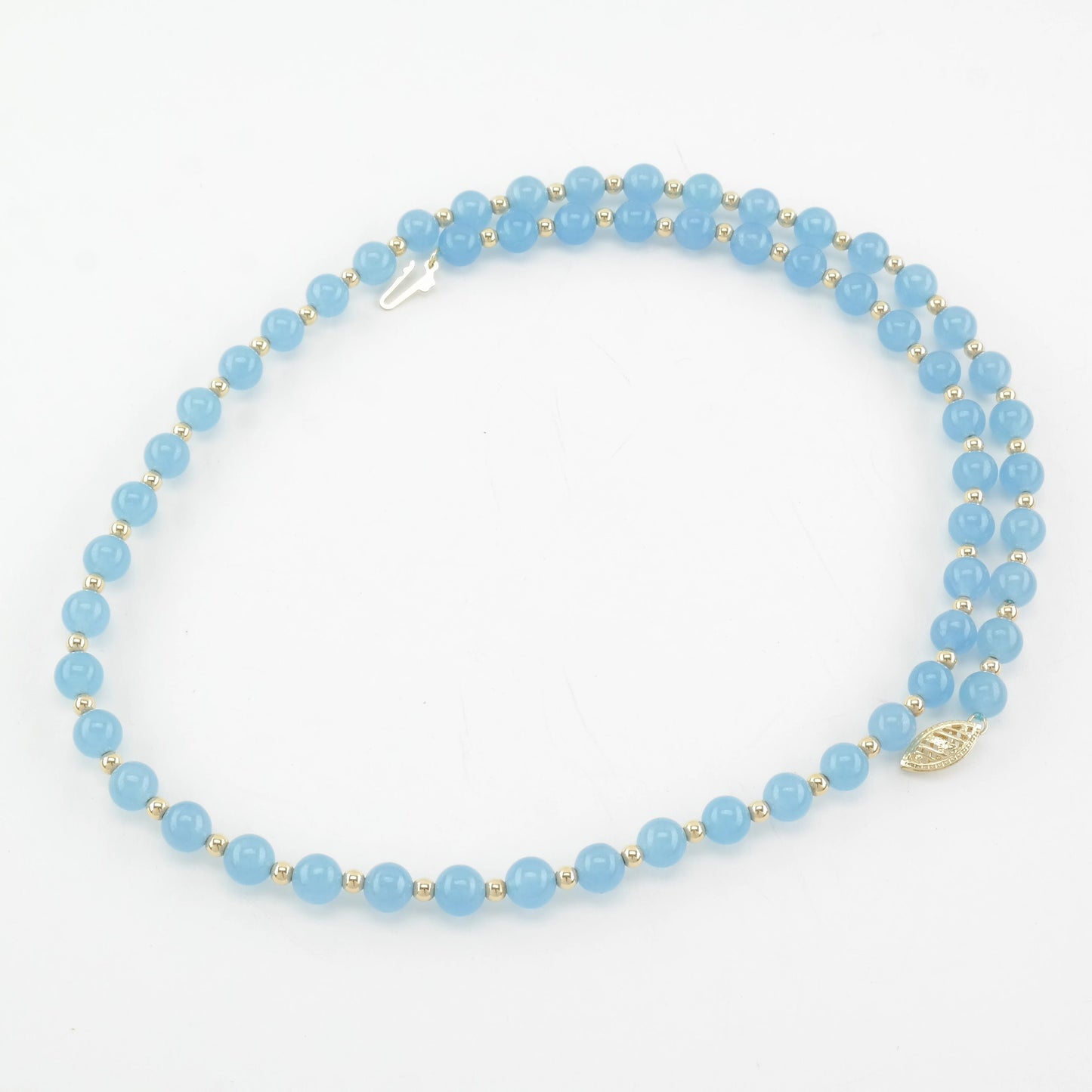 Blue Dyed Quartz, 6mm Bead, 14K Gold Necklace Sterling Silver