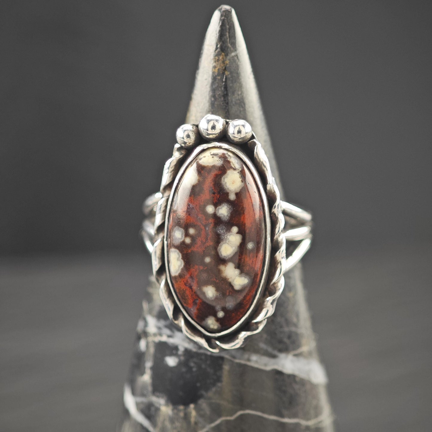Vintage Sterling Silver Ring, Unique Gemstone Size 5 1/4