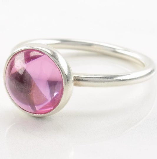 Vintage Sterling Silver Pandora Ring Poetic Droplet Minimalist Pink Size 8 1/4