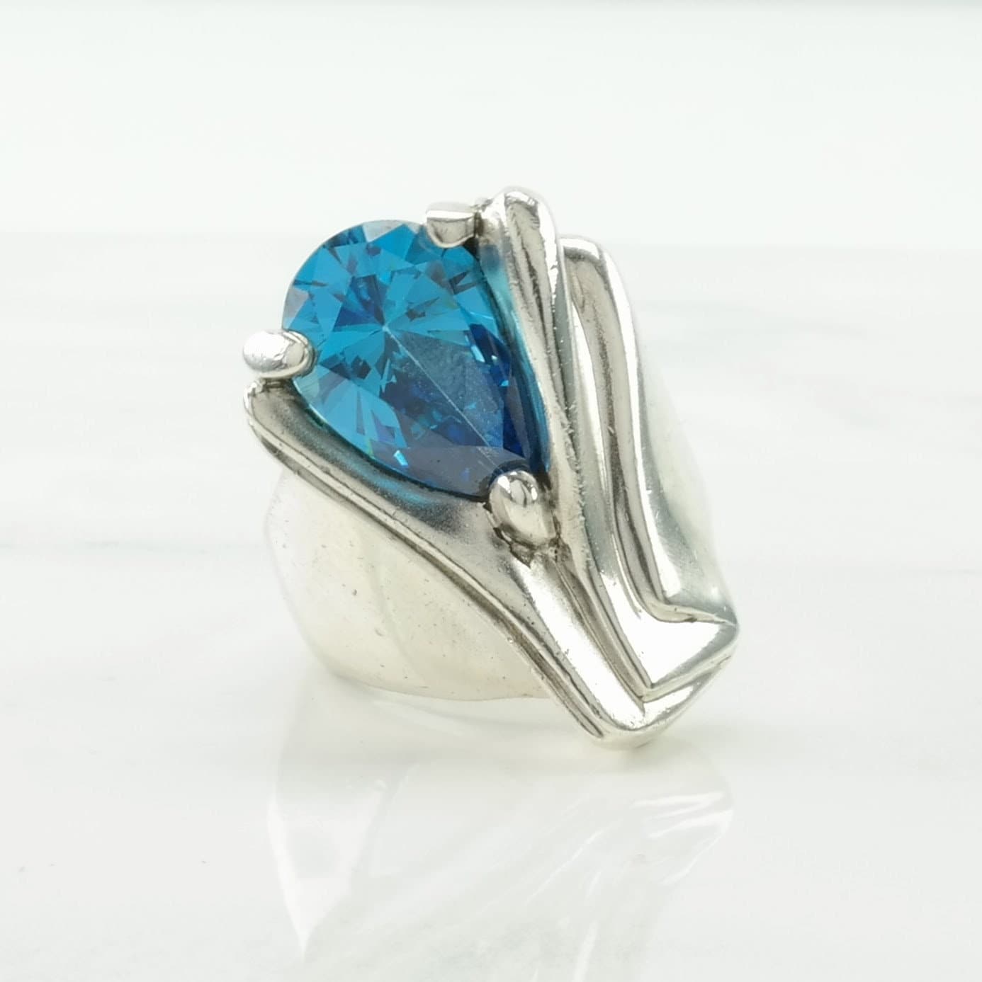 Artistic Silver Ring Blue Gem Abstract Sterling Blue Size 8