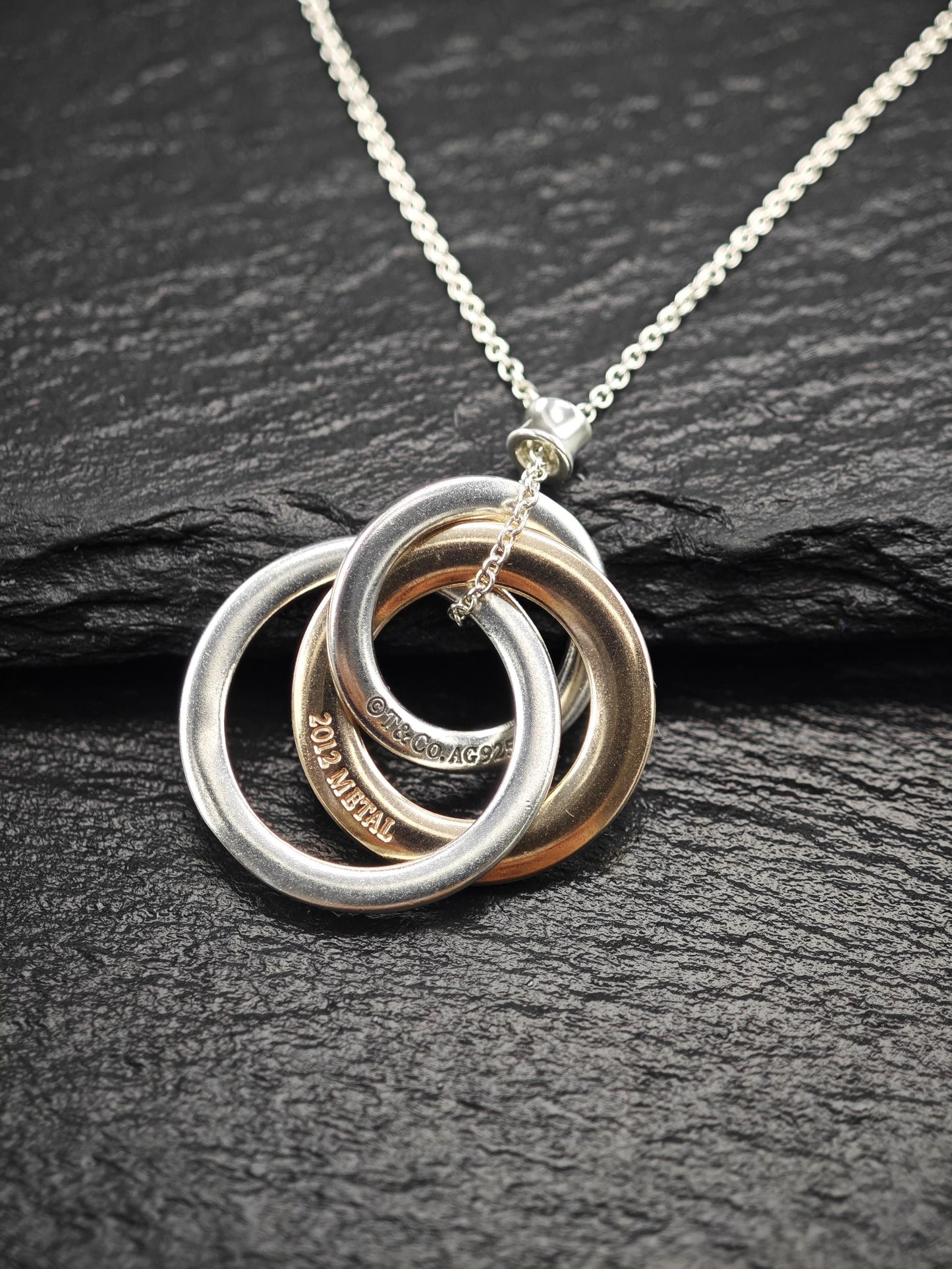 Vintage Tiffany Gold Tone 1837 Interlocking, Circles Necklace Sterling Silver N2494