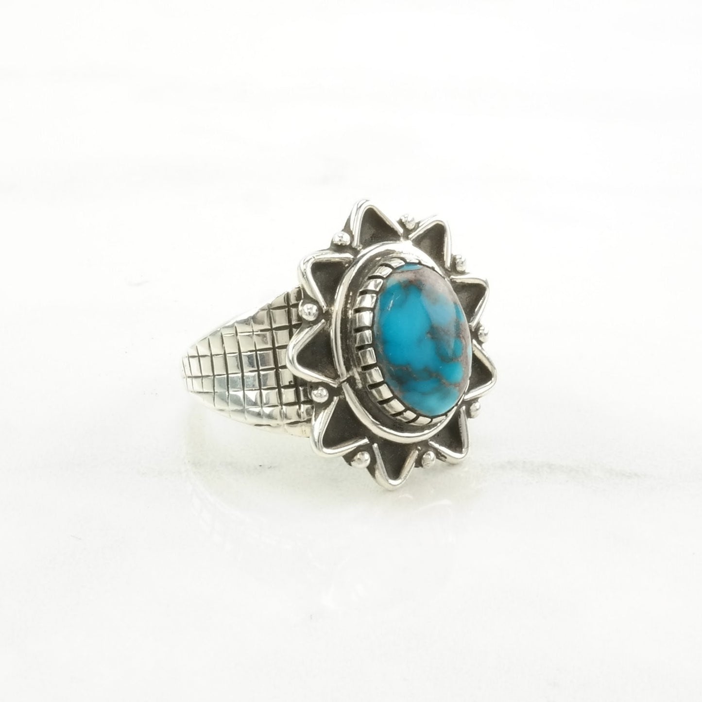 Darrell Cadman Silver Ring High Grade, Turquoise Star Sterling Blue Size 9 1/4