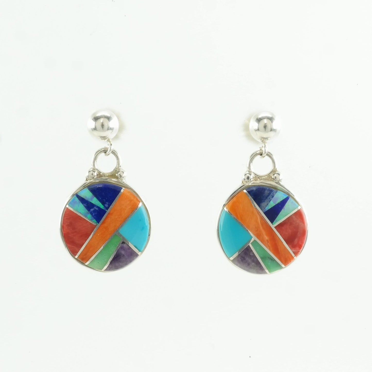 Sterling Silver Multi Color Spiny Oyster, Multi Gem Inlay Earrings Stud, Dangle