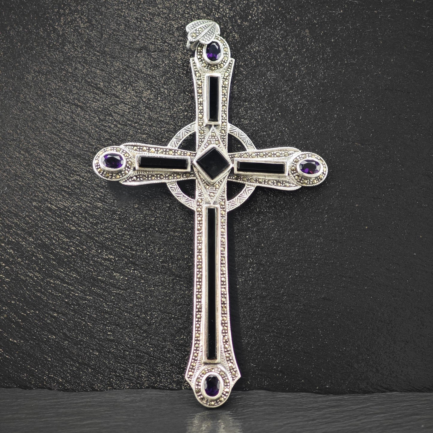 Sterling Silver Cross Pendant XL Gemstone (3" x 5.8") P2830