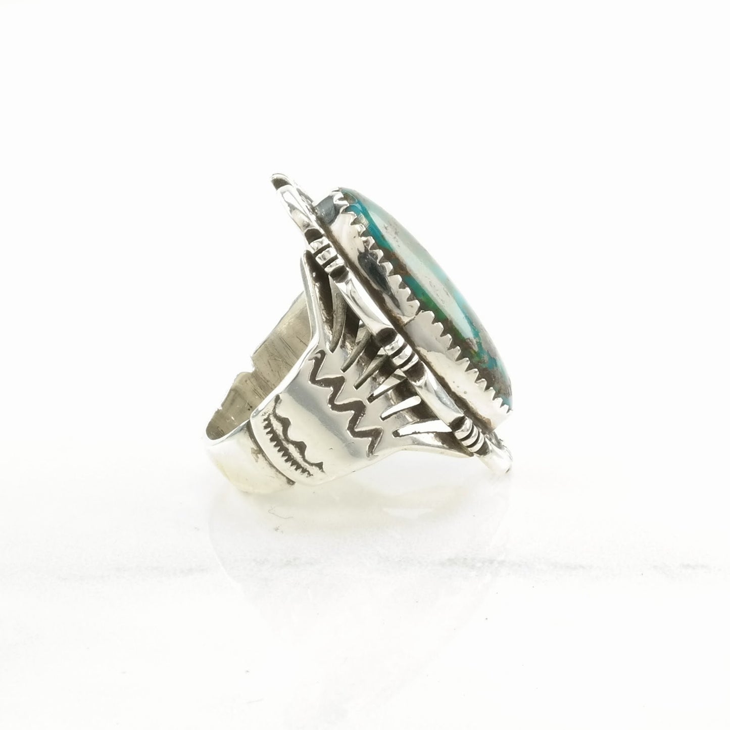 Native American Silver Ring Turquoise Stamped Sterling Blue Size 6 1/2