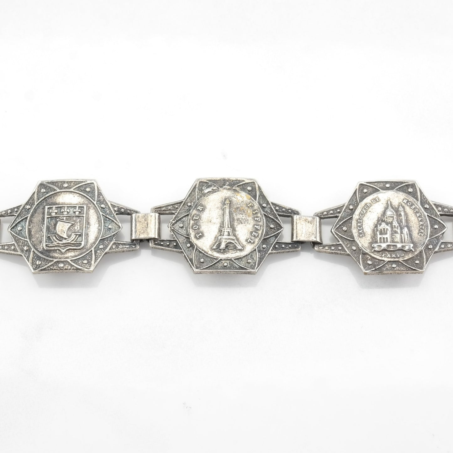 Vintage Silverplate Paris Link Bracelet Souvenir Travel, Eifel Tower, Filigrane Depose