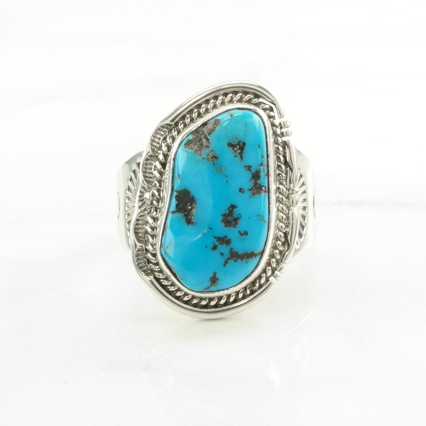 Native American Silver Ring Sleeping Beauty, Turquoise Stamped Sterling Blue Size 12