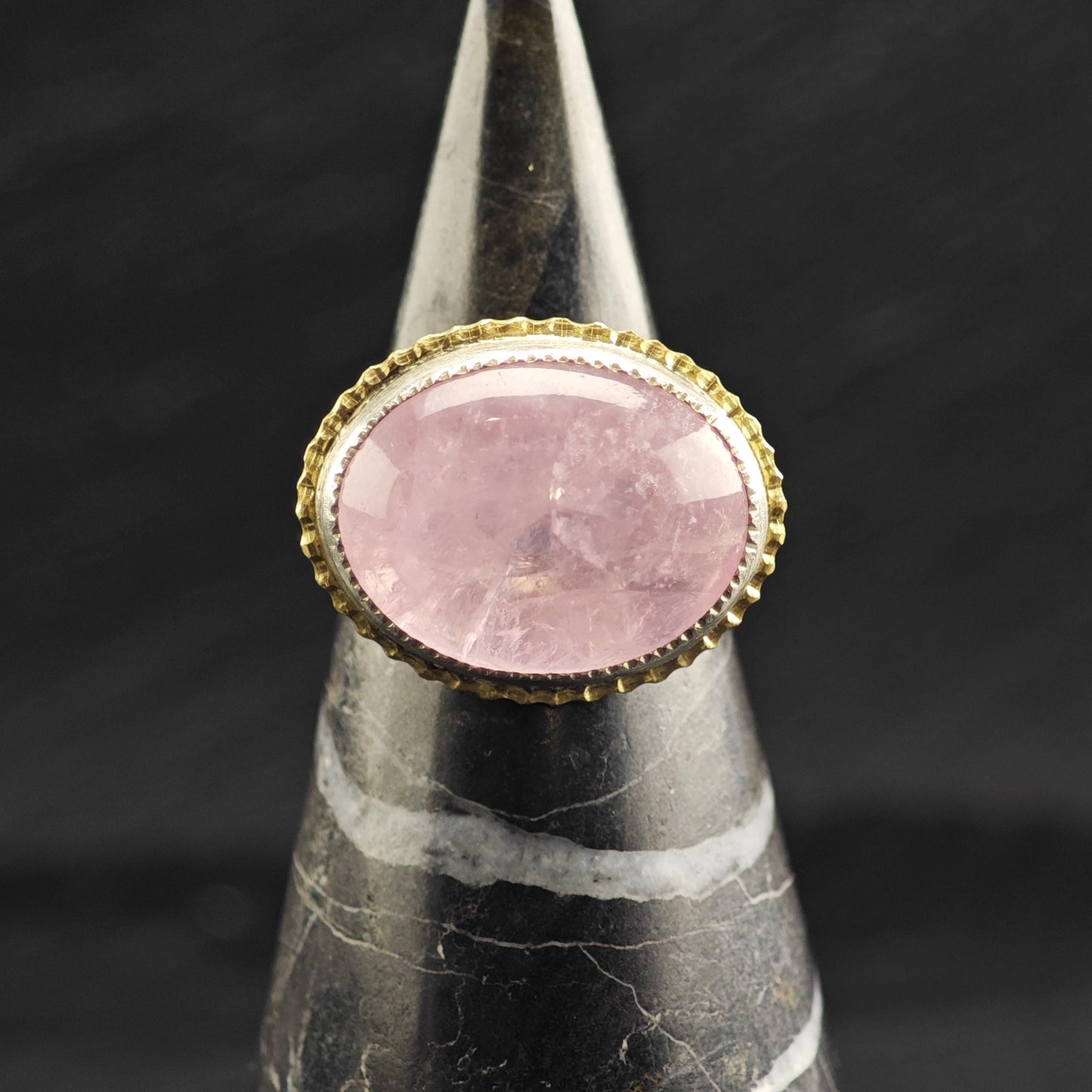 Oval Rose Quartz 18K Gold Accent Sterling Silver Ring Sz 6 1/4 R6705