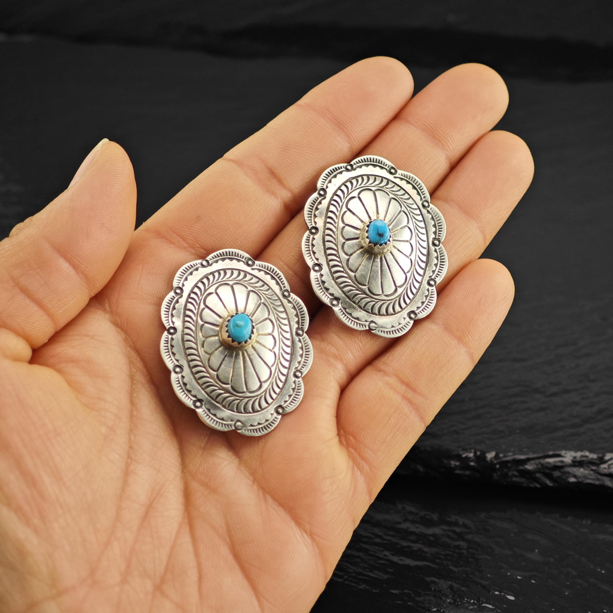 Native Turquoise Concho Clip On Sterling Silver Earrings ER3233