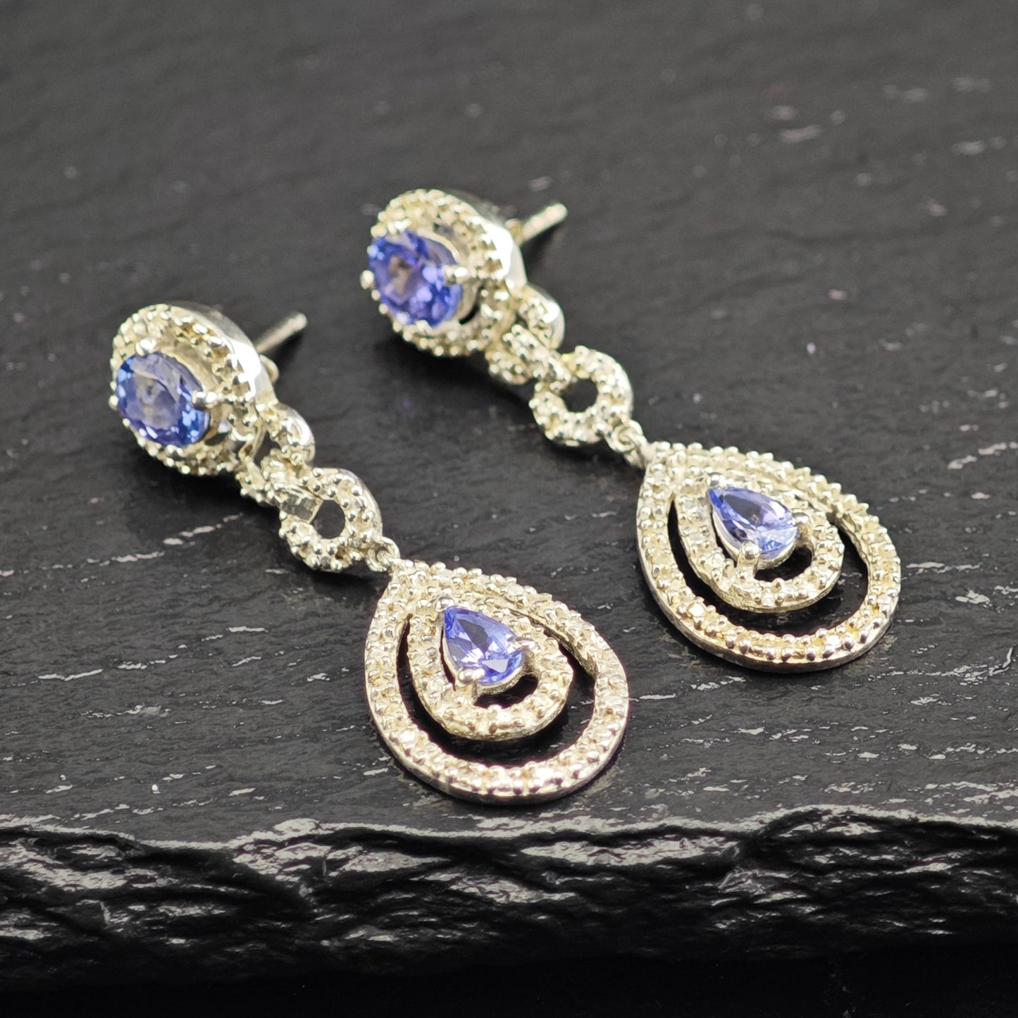 Purple Tanzanite Teardrop Stud/Dangle Sterling Silver Earrings ER3185