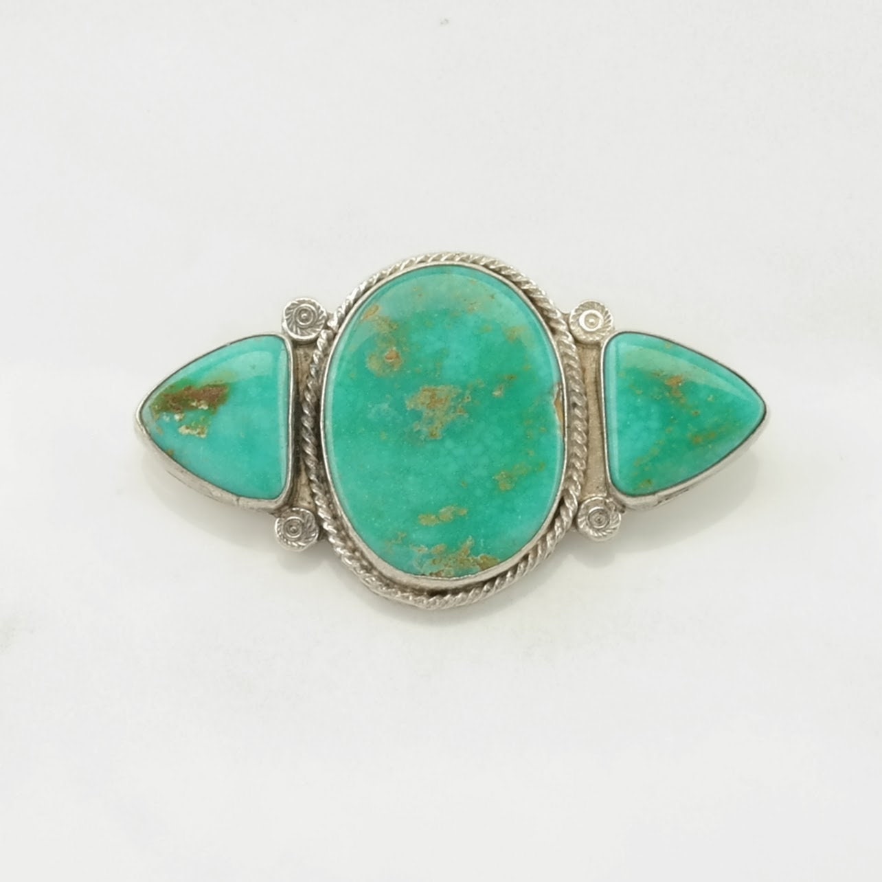 Historic Native American Sterling Silver Brooch Green Royston Turquoise