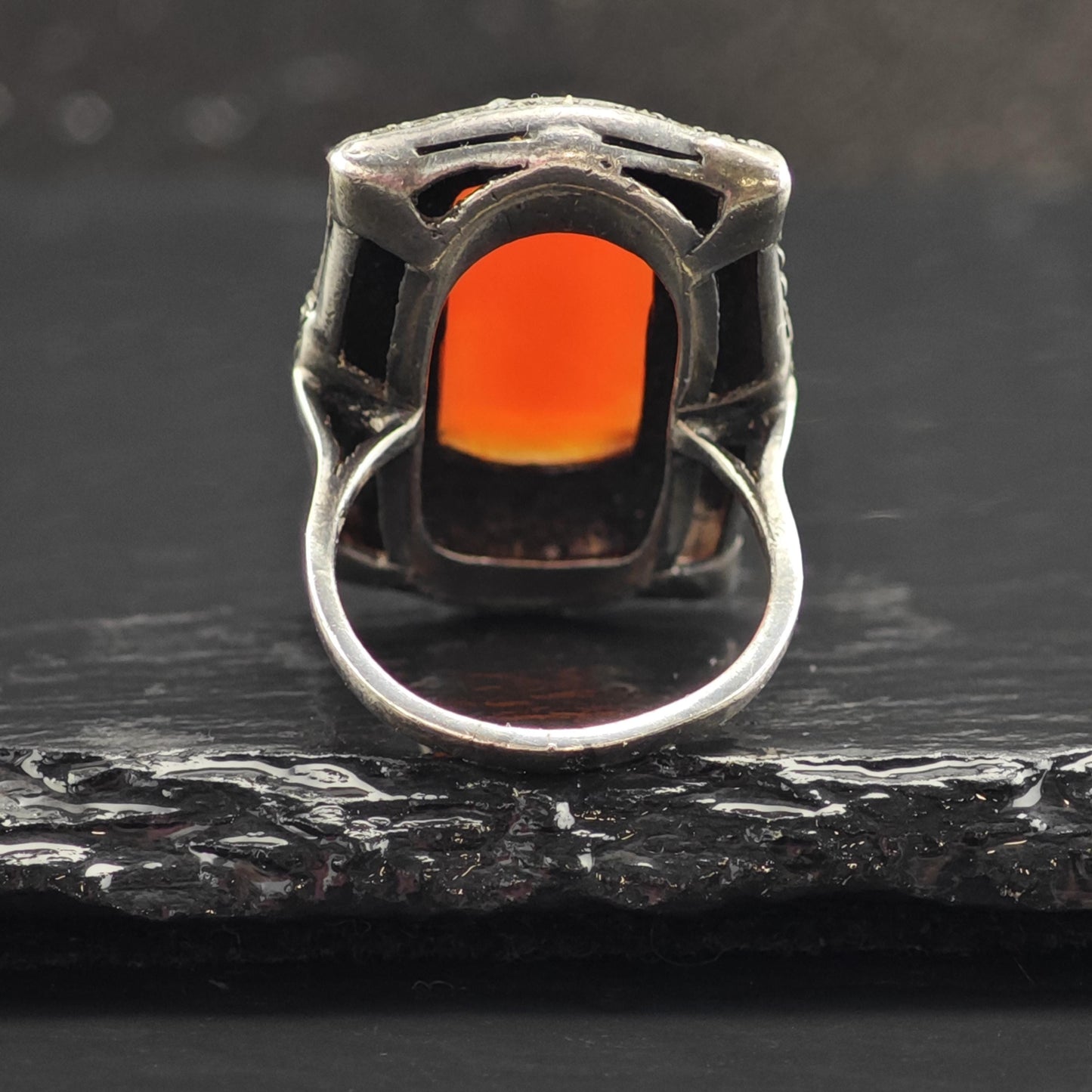 Vintage Art Deco Carnelian Sterling Silver Ring Sz 7.5 R6554