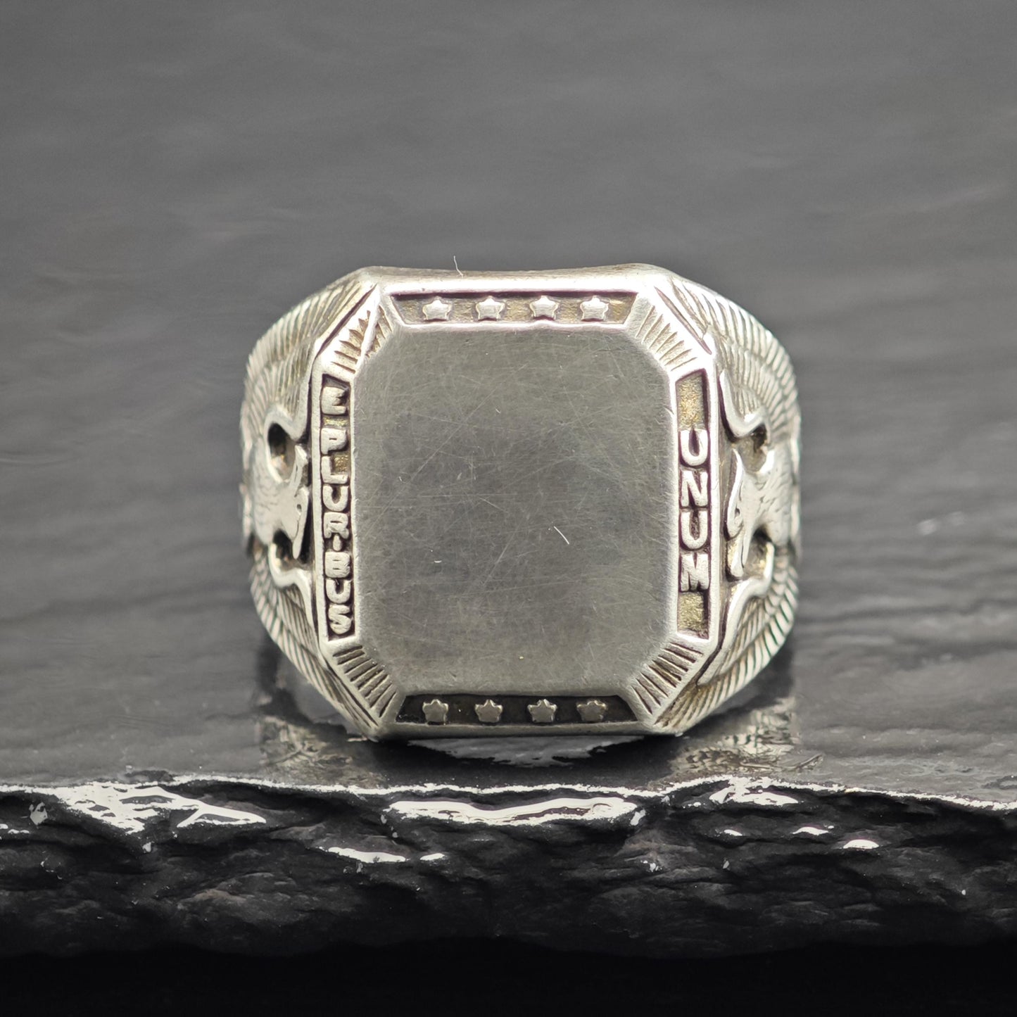 Art Deco Eagle Signet Eploribus Unum Sterling Silver Ring Sz 10 3/4 R6720