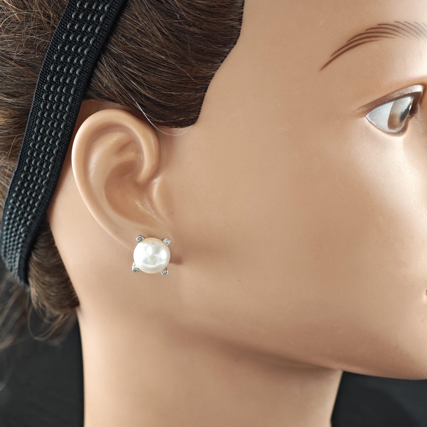 Vintage David Yurman White Pearl, Diamond 14k Gold Post Sterling Silver Stud Earrings