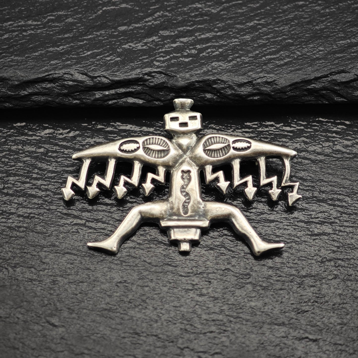 Vintage Native American Sterling Silver Knifewing Brooch Sandcast Design