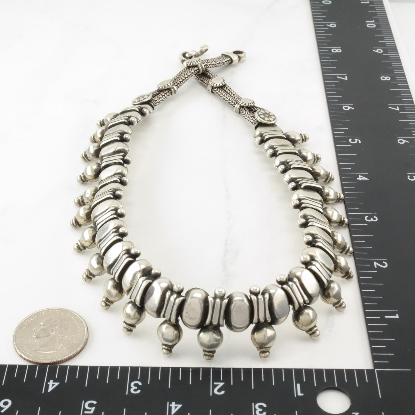 Ethnic Rajasthan Sterling Silver Collar Necklace 17 1/2 N2424
