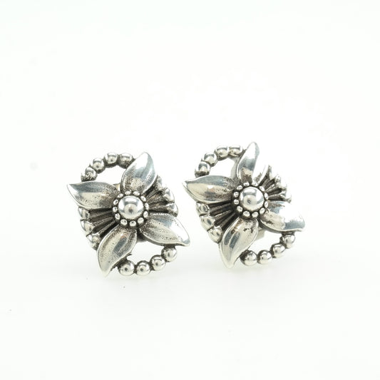 Georg Jensen Sterling Silver 1998 Floral Earrings Stud