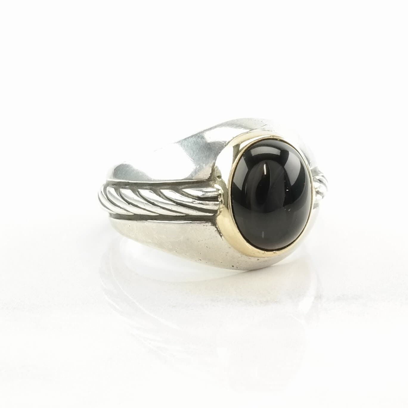 FM Silver Ring Onyx 14K Gold Bezel Sterling Black Size 10