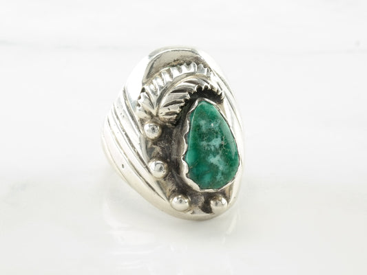 Southwest Ring Turquoise Leaf Sterling Silver Size 10