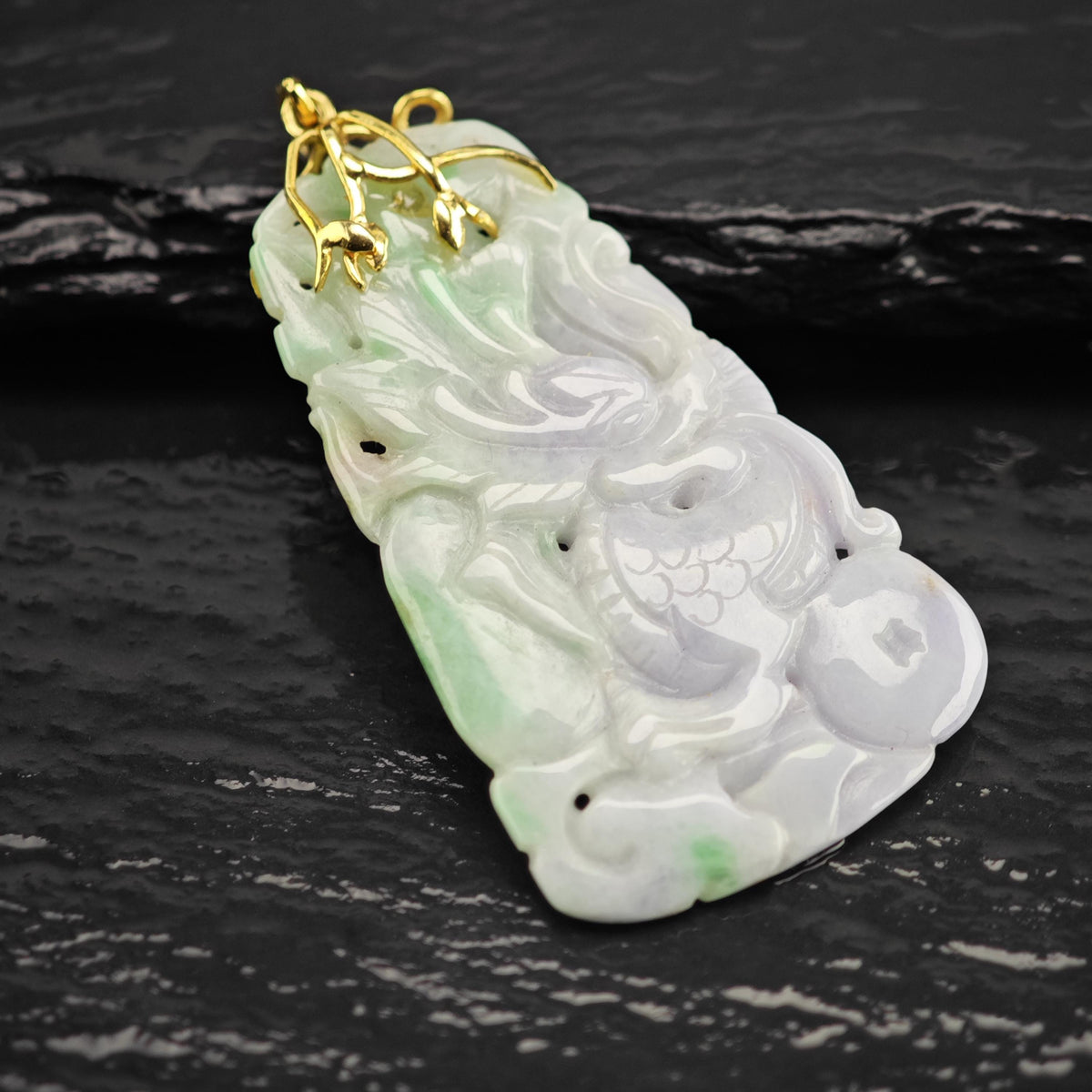 Carved Jadeite Jade 14K Yellow Gold Pendant P3102